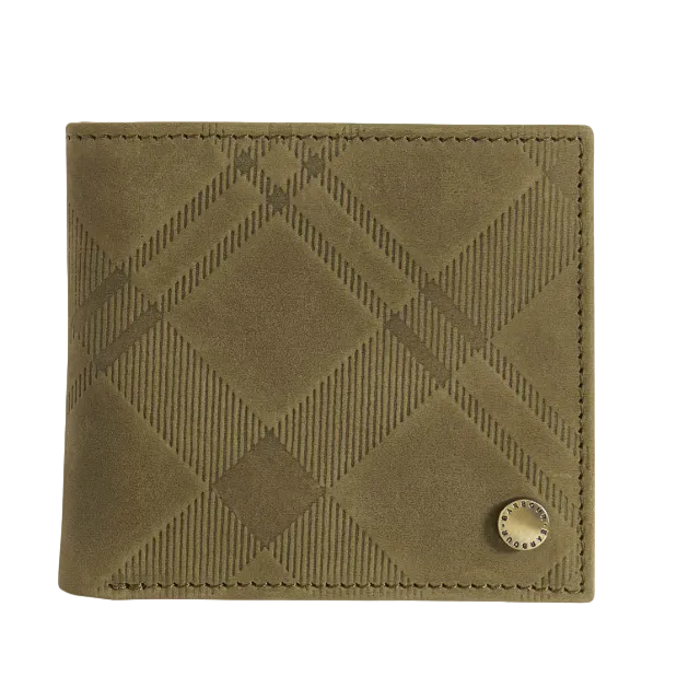 Barbour Beith Tartan Nubuck Leather Wallet khaki