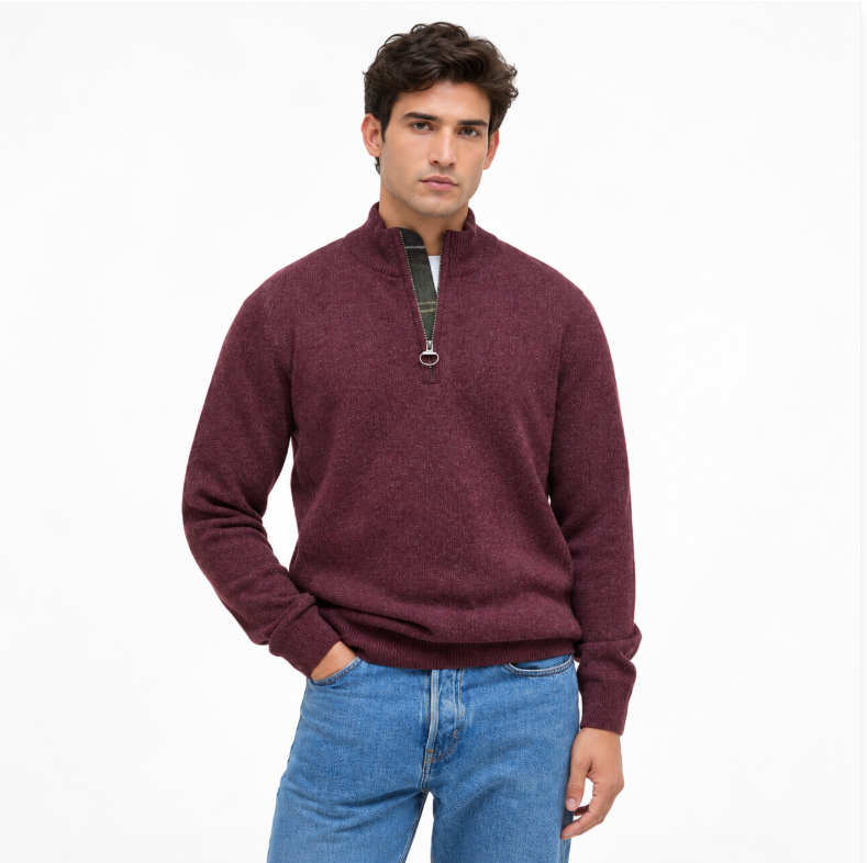 Barbour Holden Half Zip Knitted Jumper Ruby Marl