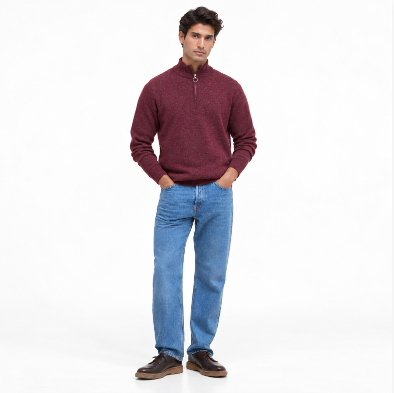 Barbour Holden Half Zip Knitted Jumper Ruby Marl