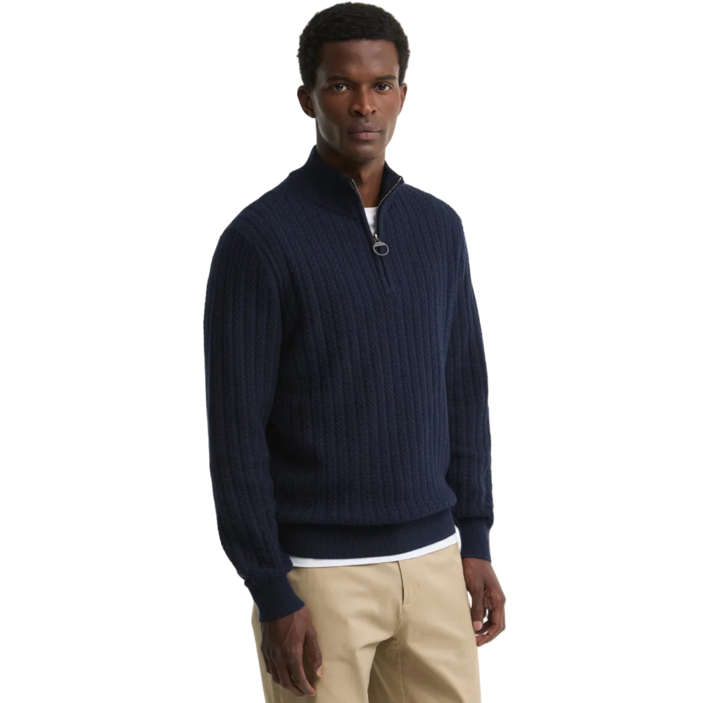Barbour Mens Half Zip Herringbone Knitted Navy