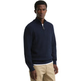Barbour Mens Half Zip Herringbone Knitted Navy
