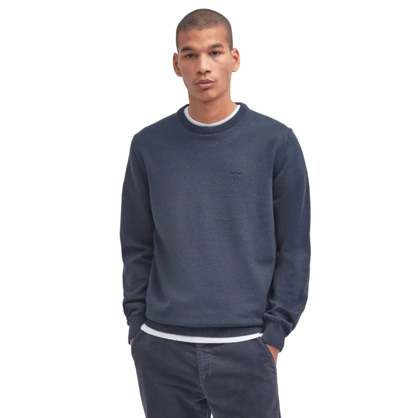 Barbour Mens Jumper Pima Cotton Crew Navy