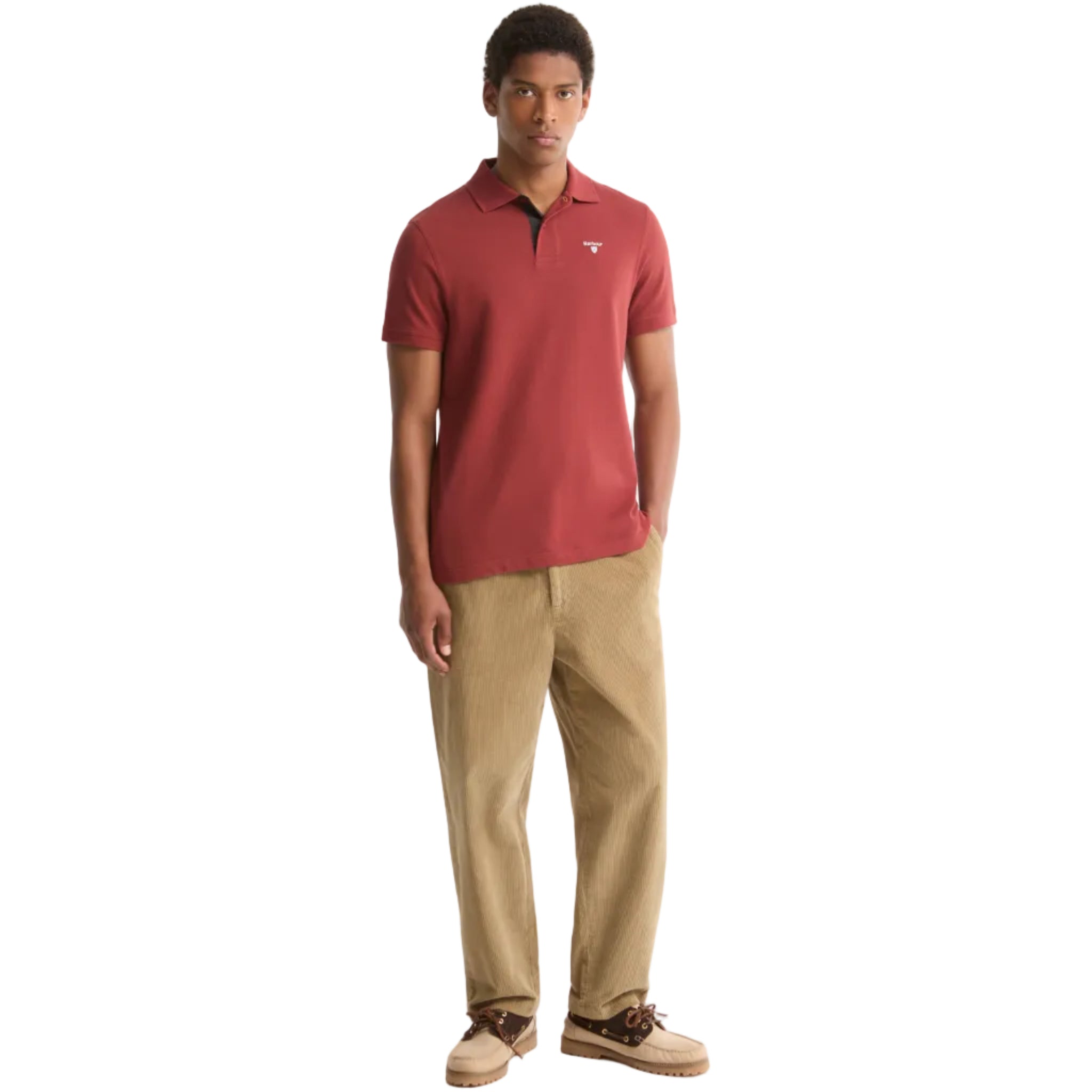 Barbour Mens Polo Shirt Tartan Pique Tailored Russet