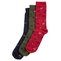 Barbour Mens Socks 3 Pack Dog Gift Set Navy/Red/Green