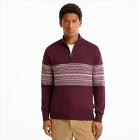 Barbour Millwood Fairisle Half Zip Jumper Burgundy