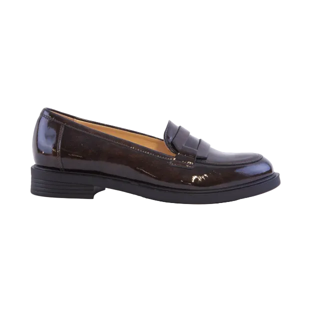 Bioeco women's brown patent leather penny loafers