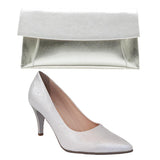 Bioeco women's silver leather and patent clutch bag with detachable strap