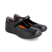 Black leather Mary Jane school shoes with velcro strap and cushioned sole