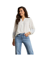 Red Button Womens Shirt Blouse & Embroidery Blue Multi
