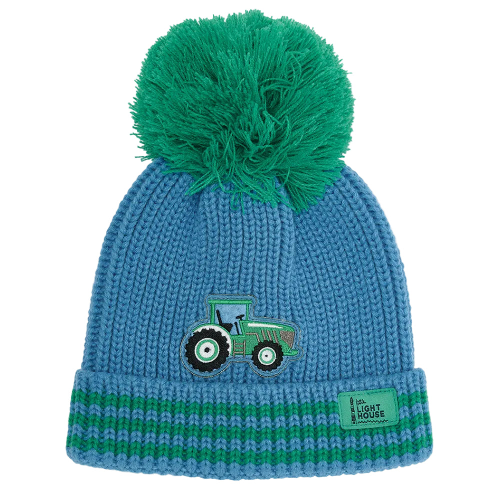 Lighthouse Bobbie boys' green tractor print bobble hat