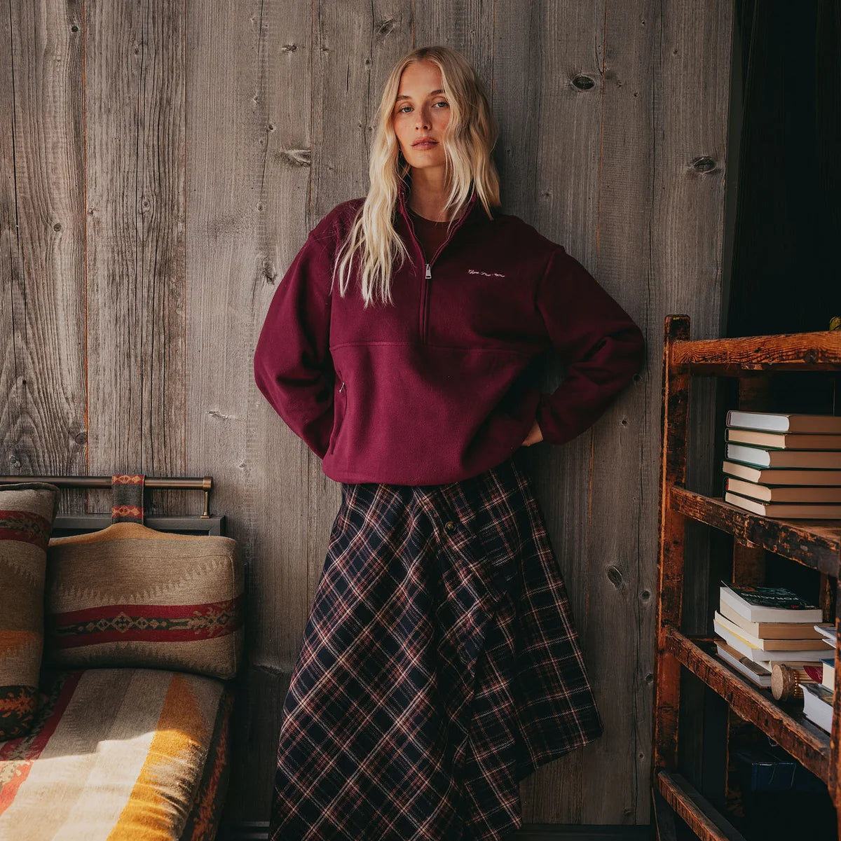 Gym+Coffee Womens Polar Half Zip Fleece Cherry Crush