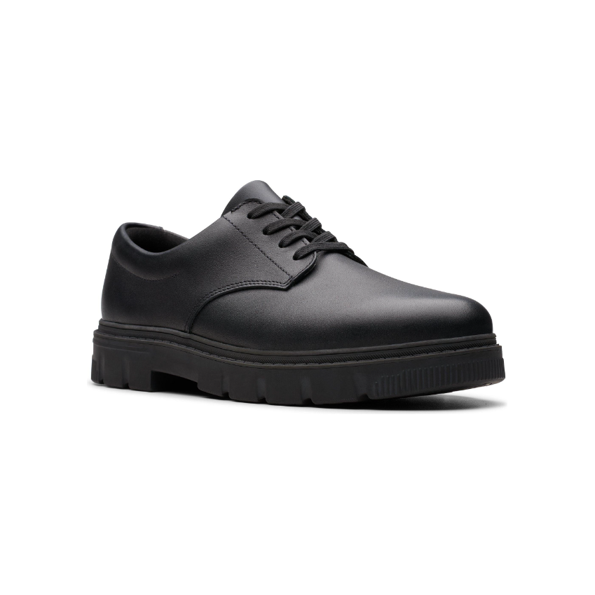 Clarks Boys School Shoe Lorcam Loop Y Black Leather