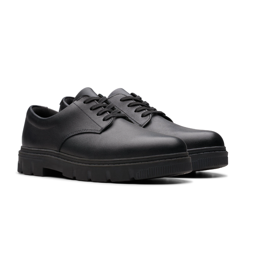 Clarks Boys School Shoe Lorcam Loop Y Black Leather
