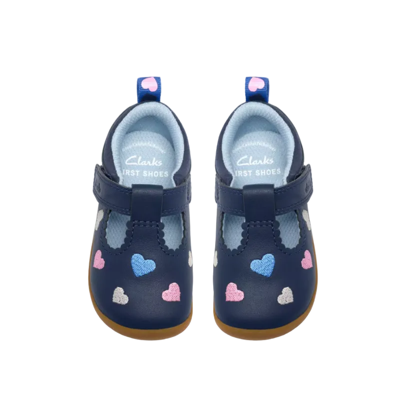 Clarks Girls Pre Walker Roamer Heart T Navy Leather