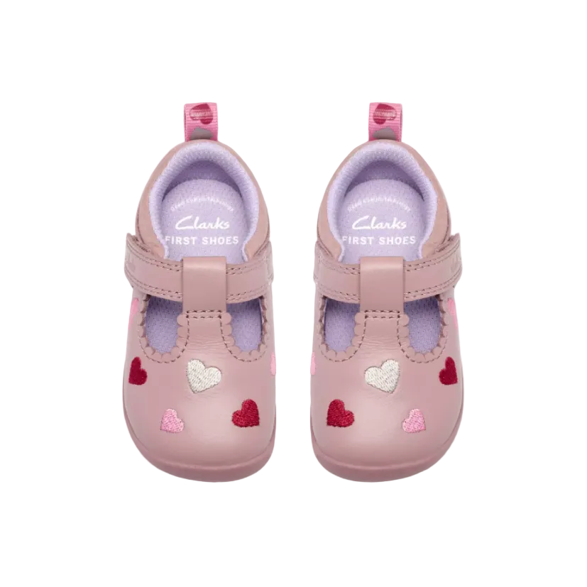 Clarks Girls Pre Walker Roamer Heart T Dusty Pink Leather