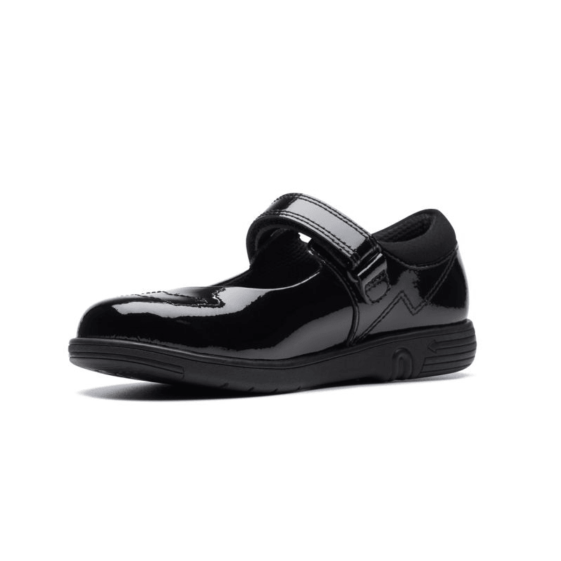 Clarks Girls Shoe Jazzy Jig K Black Patent - Donaghys