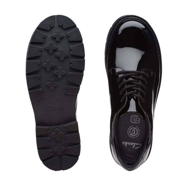 Clarks Youth Girls Prague Lace Shoe Black Patent - Donaghys