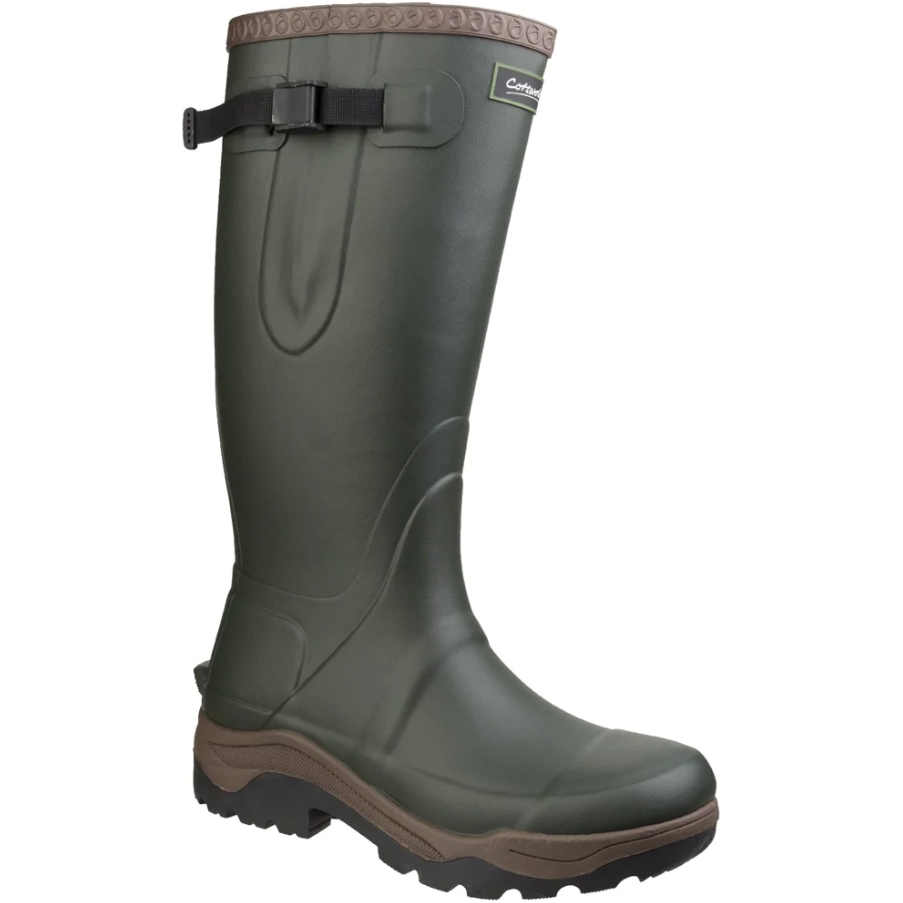 Cotswold Compass men's green rubber wellington boot with adjustable buckle