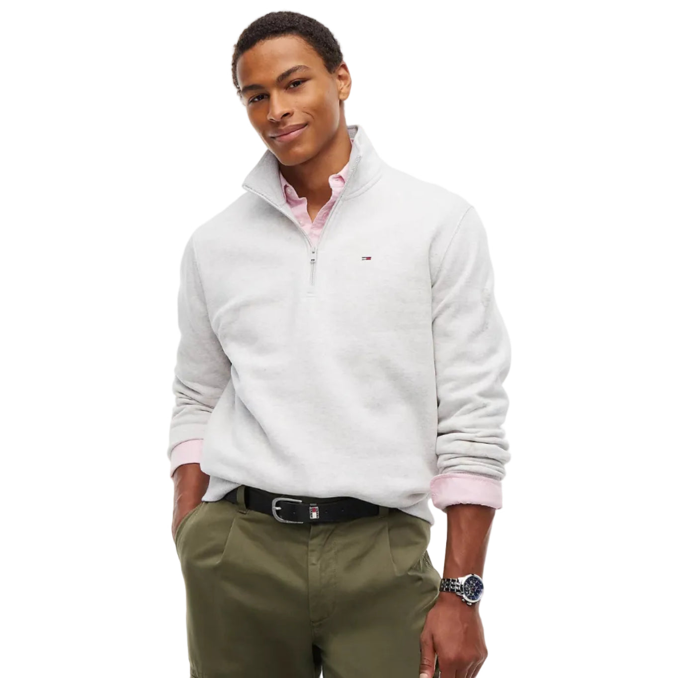 Tommy Jeans Mens 1/4 Zip Fleece Mock Ice Grey Heather