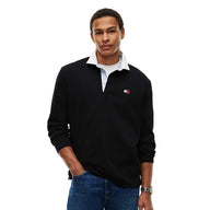 Tommy Jeans men's black relaxed essential badge rugby shirt