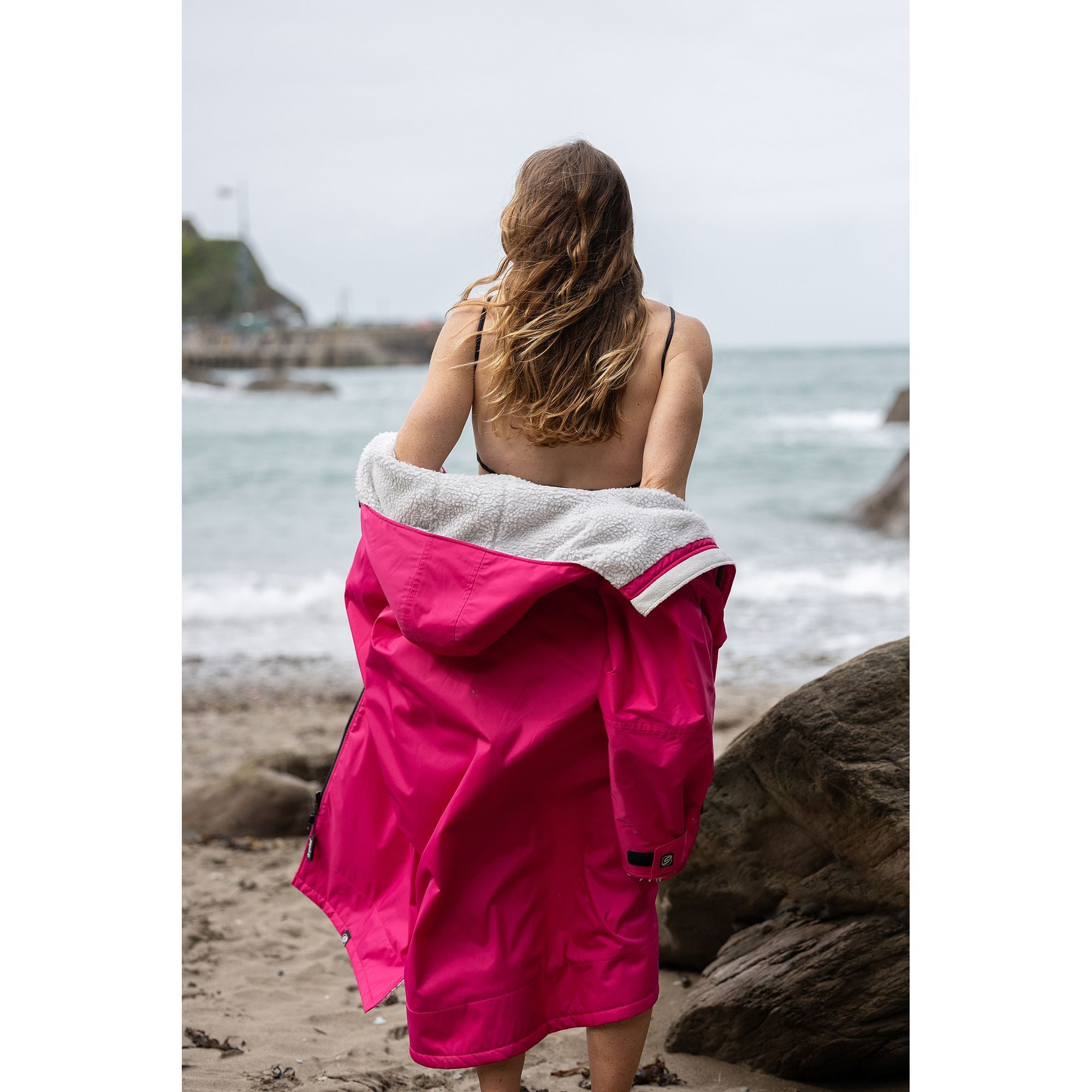 Dryrobe women's grey and pink fleece jacket