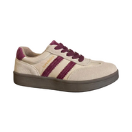 Drilleys Forty One women's neutral trainers with plum side stripes