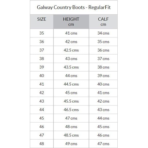 Dubarry Galway boot size chart