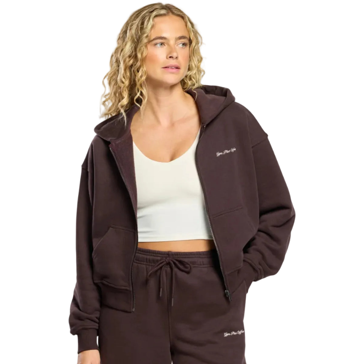 Gym+Coffee women's mocha bean full zip hoodie