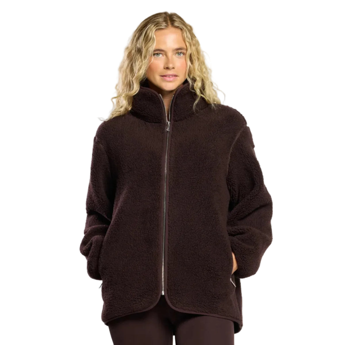 Gym+Coffee Industry women's mocha bean borg fleece high collar jacket