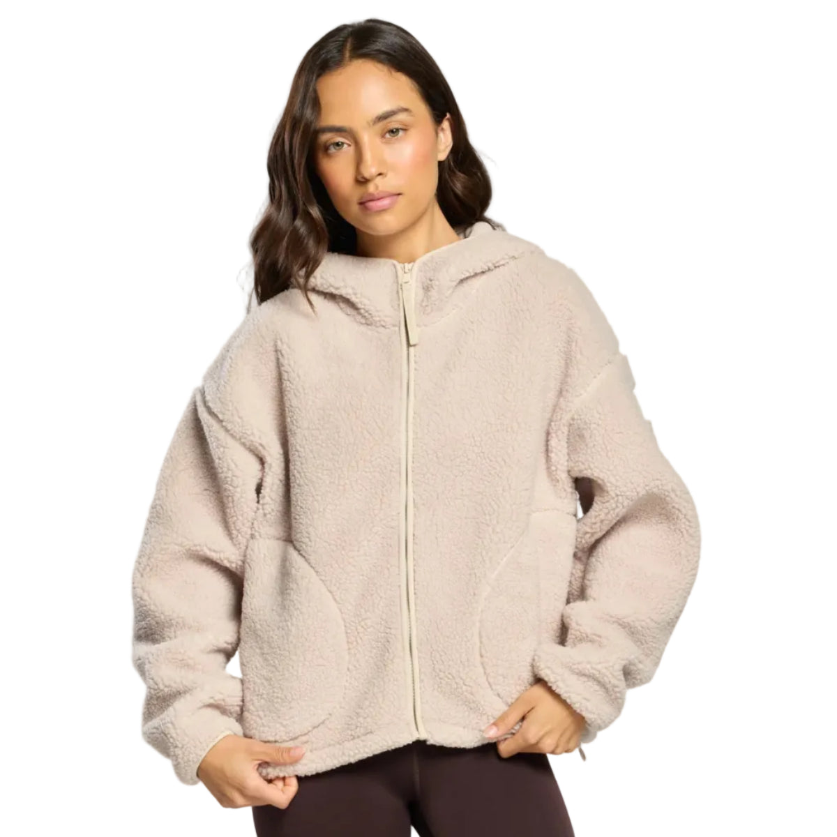 Gym+Coffee Industry women's natural teddy fleece hooded full zip jacket