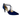 Emis women's navy suede court shoe with crossover straps and gold buckle