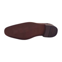 Close-up of brown leather dress shoe sole with textured grip details
