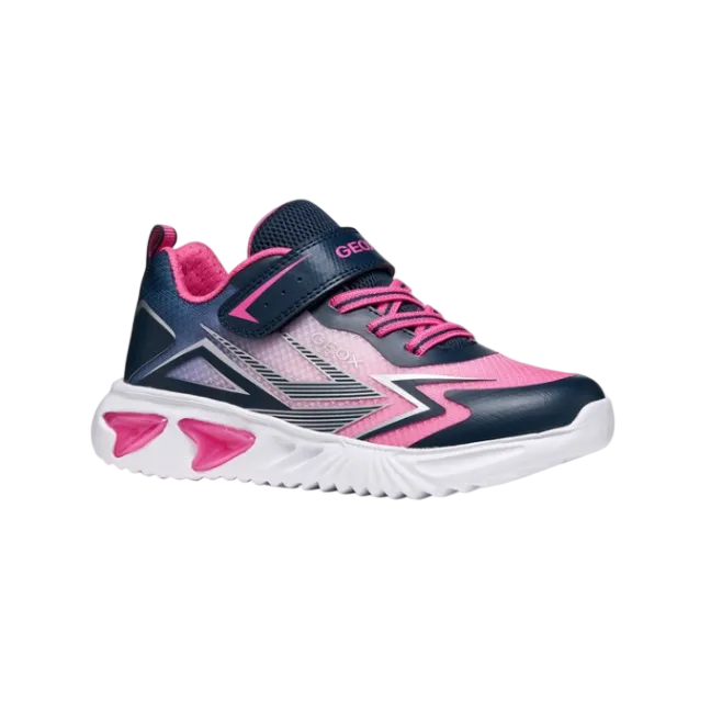 Geox girls' navy and pink light-up trainer