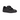 Black leather school shoe with double Velcro straps and textured rubber sole