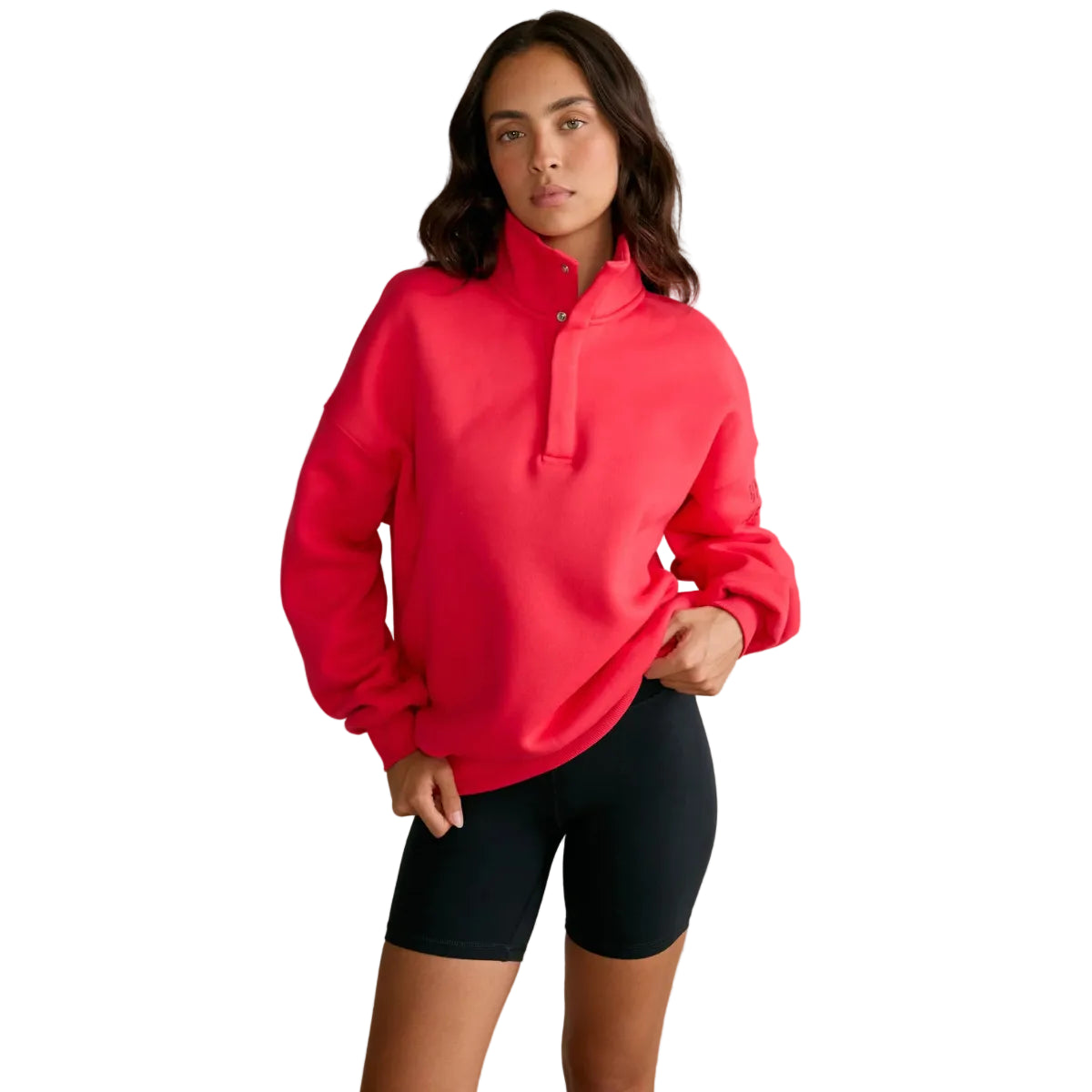 Gym+Coffee women's power red Sierra snap collar sweatshirt