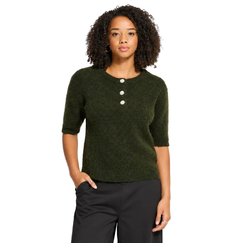 ICHI Fantia Short Sleeve Top Forest Night Melange