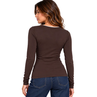 ICHI Philuca Long Sleeve Top Coffee Bean