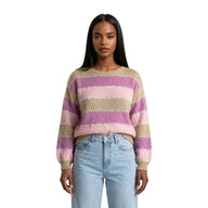 Vila Womens Top Razy Boatneck L/S Stripe Knit Cherry Blossom