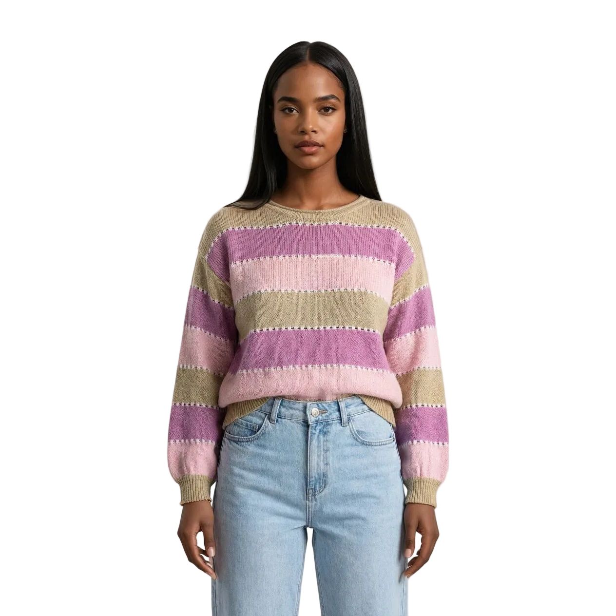 Vila Womens Top Razy Boatneck L/S Stripe Knit Cherry Blossom
