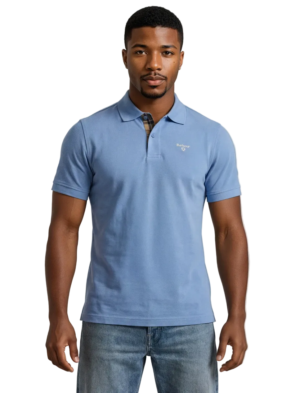 Barbour Mens Tartan Pique Polo Shirt Delft Blue