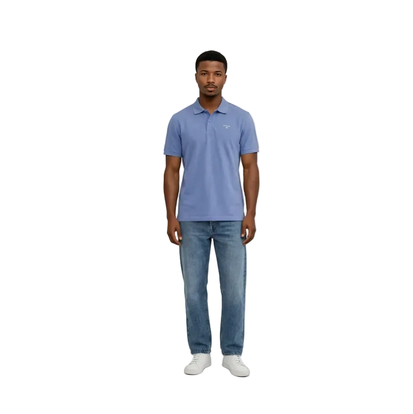 Barbour Mens Tartan Pique Polo Shirt Delft Blue