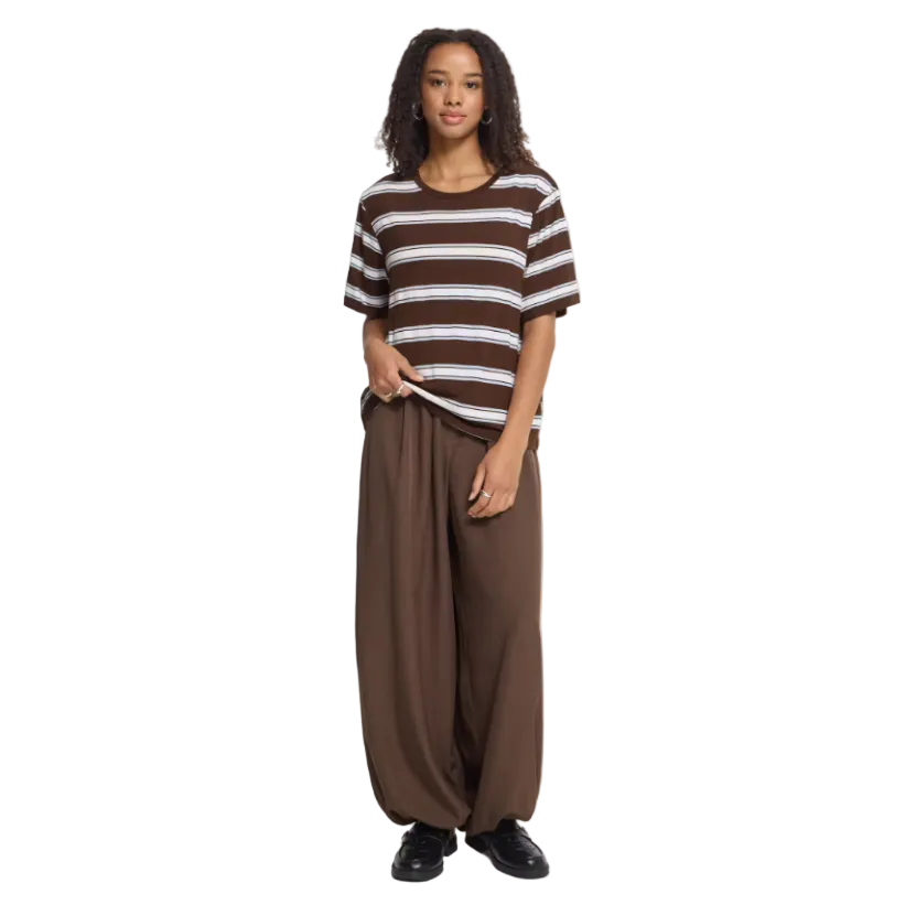 Ichi women's Rebetta striped t-shirt in coffee brown and celestial blue