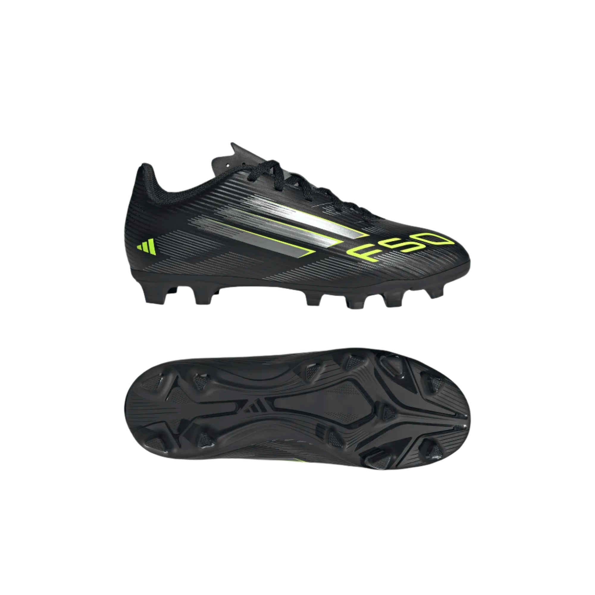 Adidas Junior Football Boot F50 Club FG/MG Core Black/Iron Metallic/Lucid Lemon