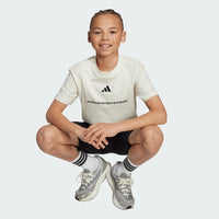 Adidas Boys T-Shirt Slogan Single Jersey Off White