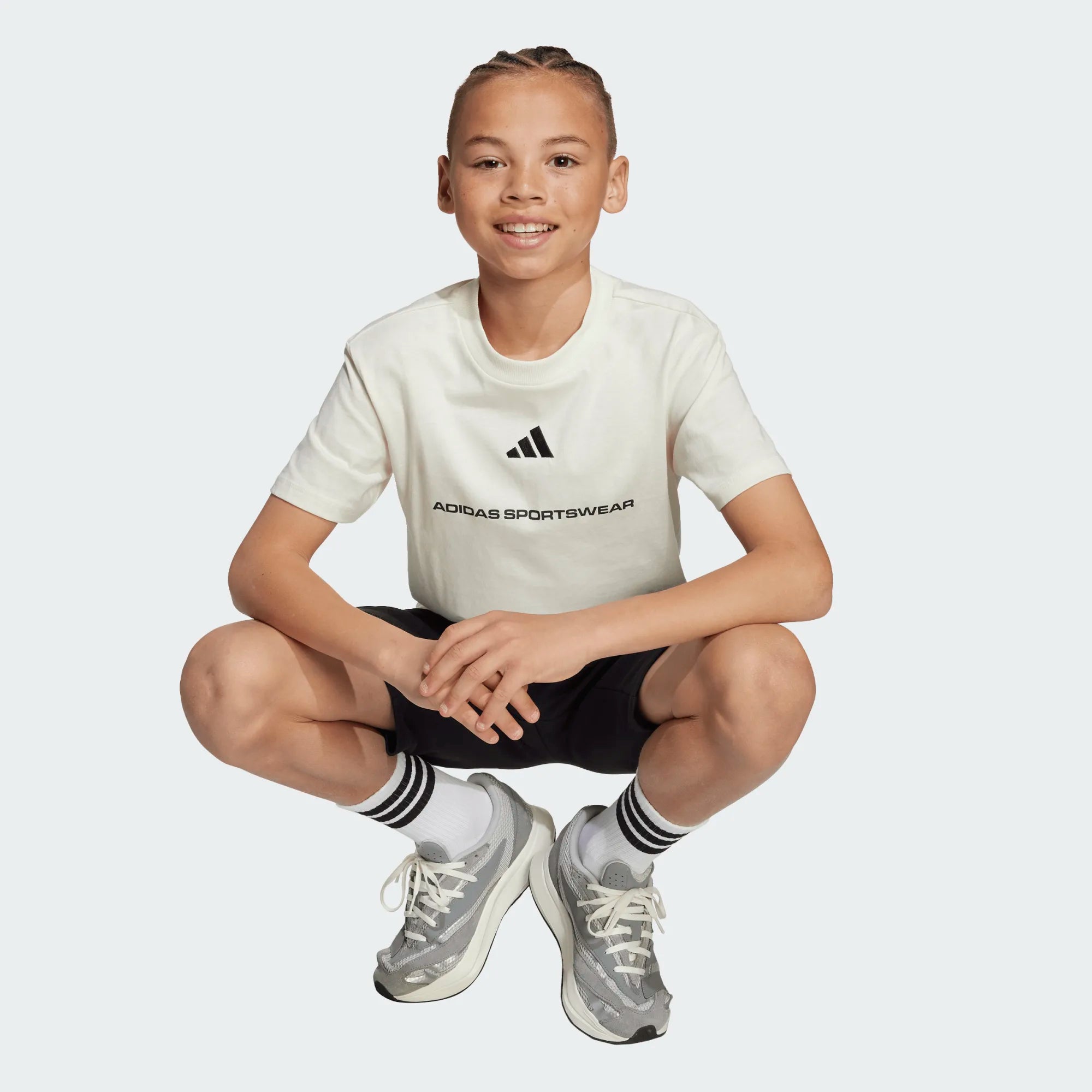 Adidas Boys T-Shirt Slogan Single Jersey Off White