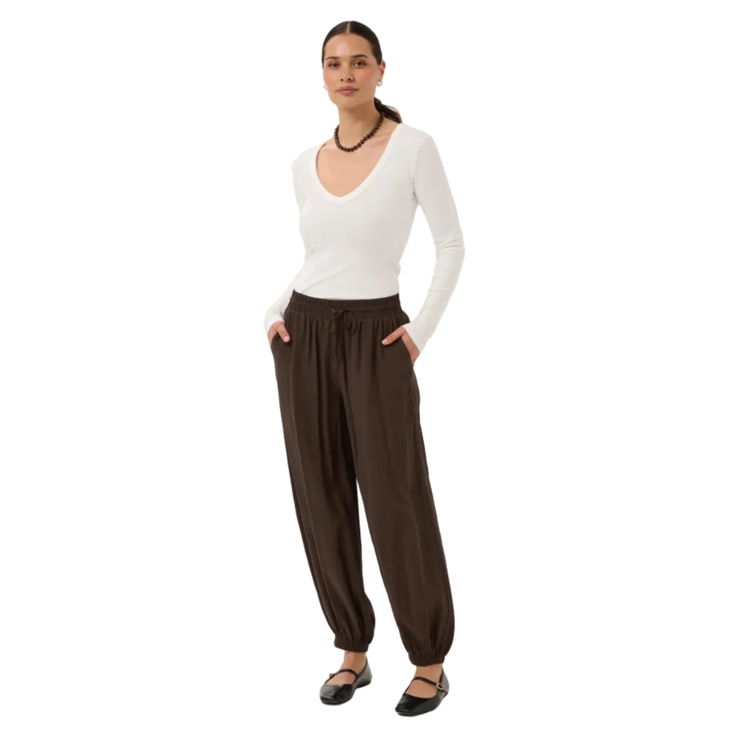Kaffe women's brown trousers with drawstring waist