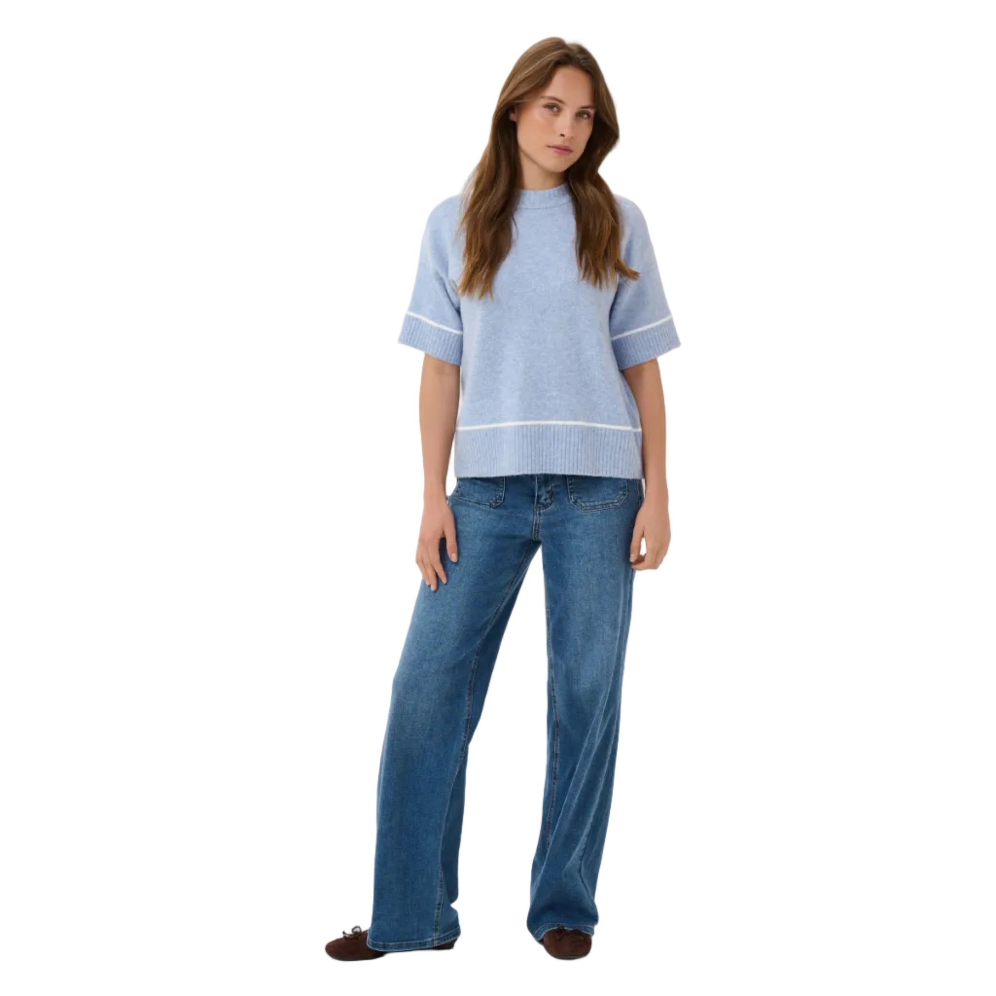 Kaffe Womens Pullover Jinie Knit 1/2 Sleeve Blue Fog Melange