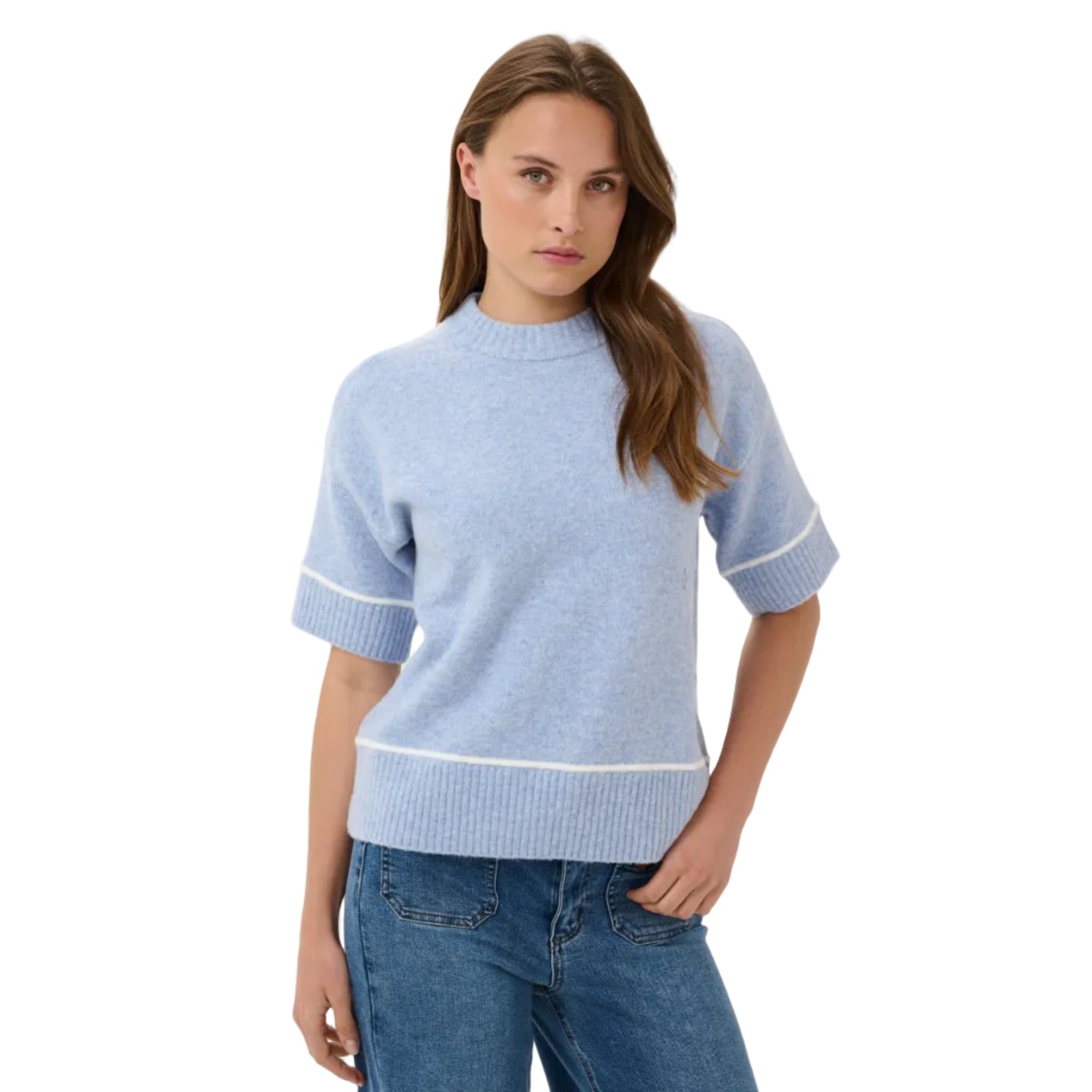 Kaffe women's blue short-sleeve knitted jumper