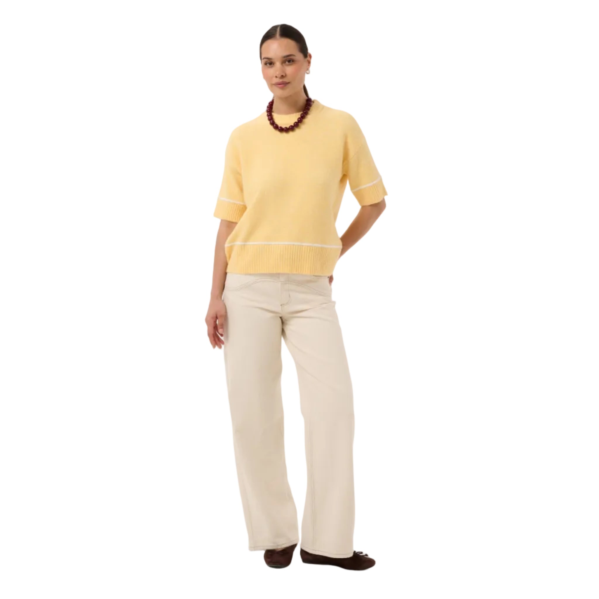 Kaffe Womens Pullover Jinie Knit 1/2 Sleeve Sunlight Melange