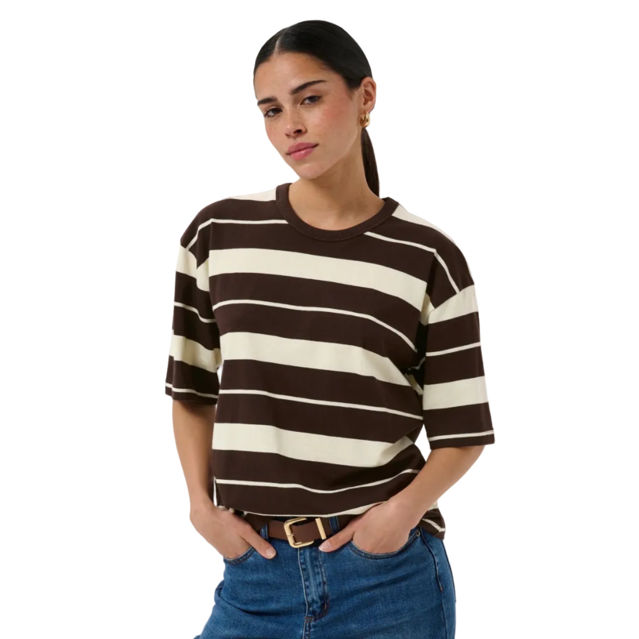 Kaffe Womens T-Shirt Winny 1/2 Coffee Bean/Turtledove Stripe